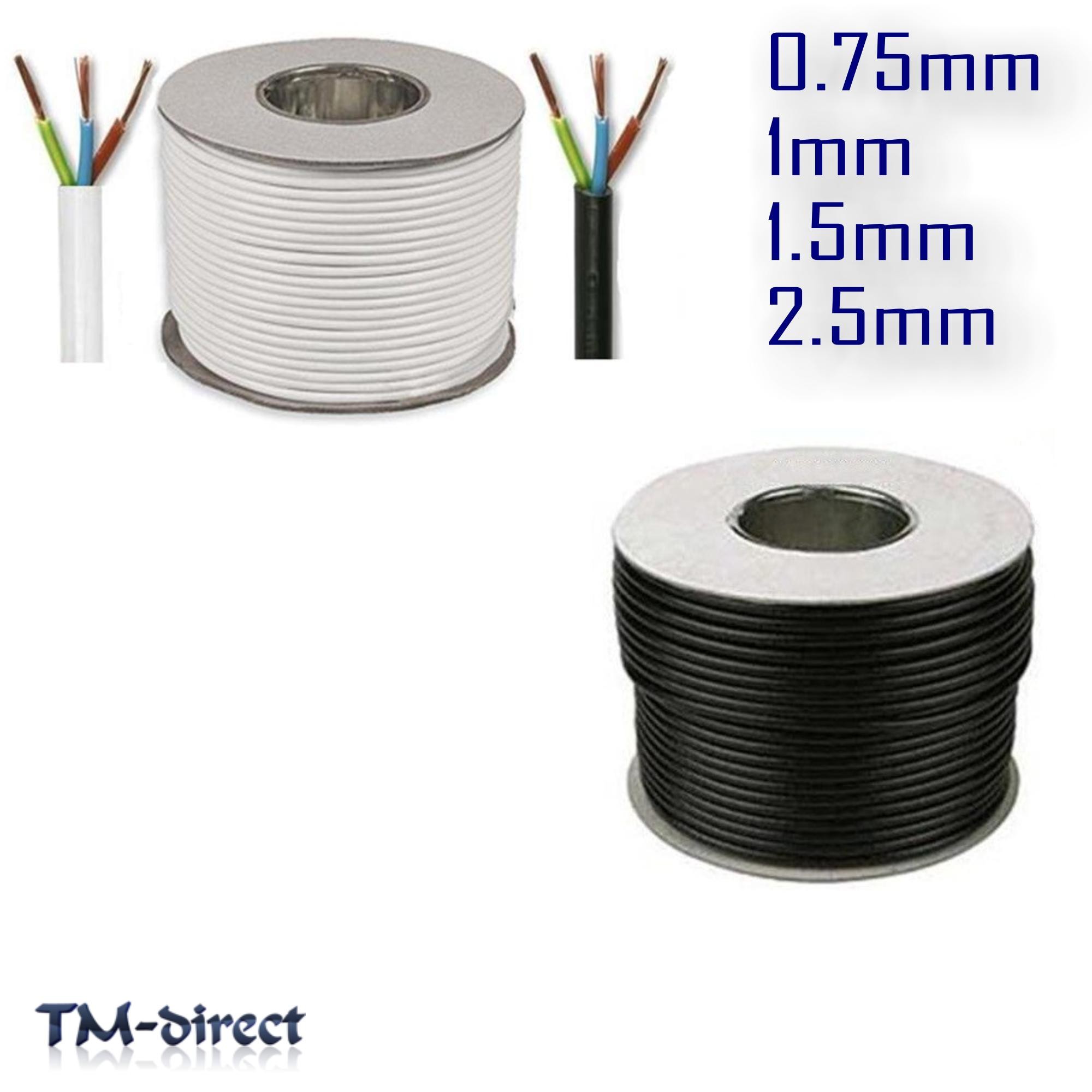 3 Core 2.5mm 25 Amp PVC Flexible Cable 1m 100m Round Flex Electrical Wire BLACK