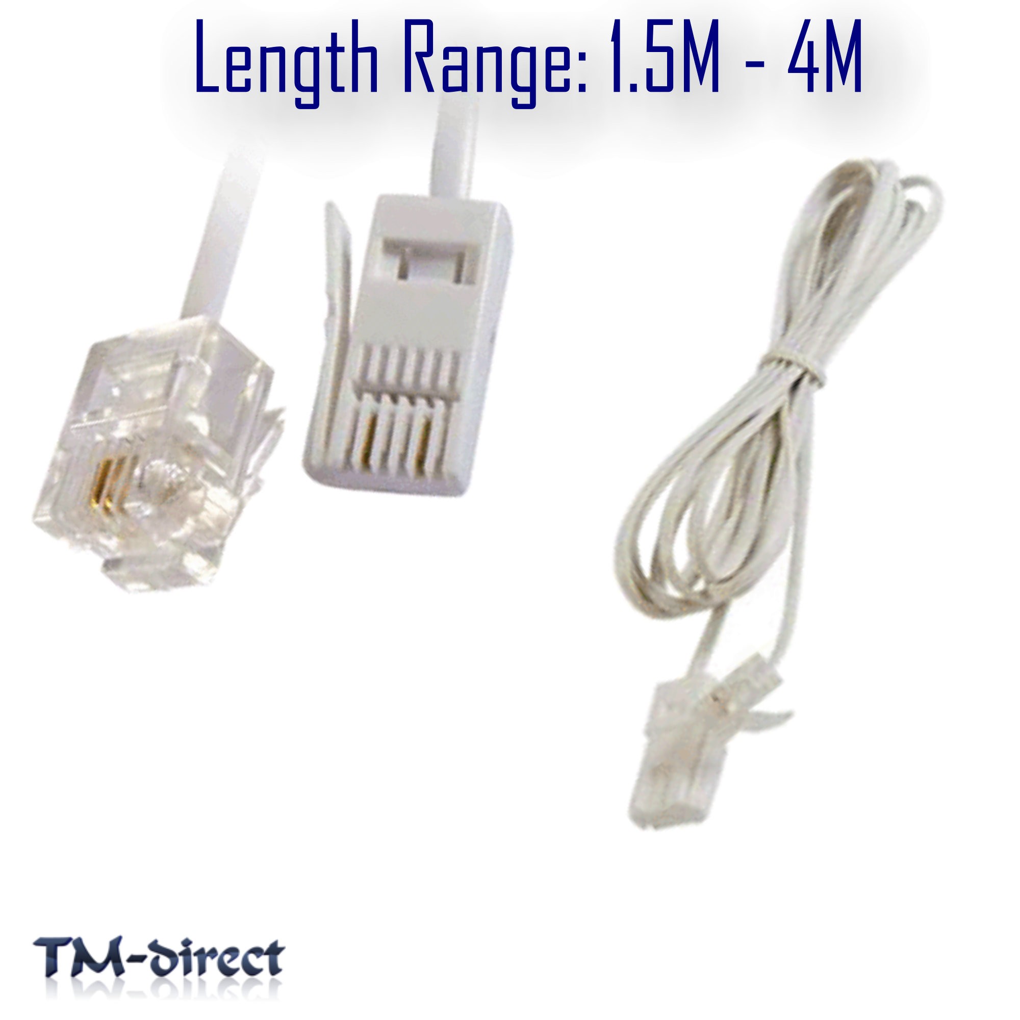 Shadow racket compliance RJ11 to BT Socket 2 Pin Cable Modem FAX Telephone Phone Plug Straight